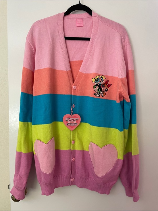 cakeworthy Tops - Powerpuff Girls Striped Heart Pocket Cardigan by Cakeworthy